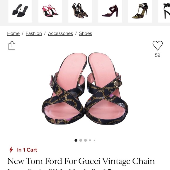GUCCI Tom Ford For Gucci Vintage Chain Logo Satin Slide Heels size 7 - Picture 15 of 16